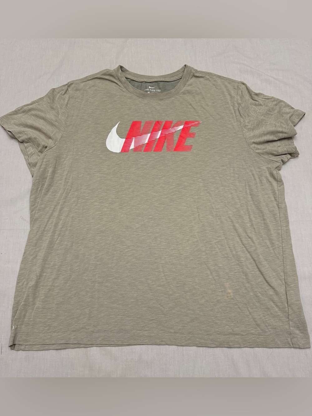 Nike Olive Green Short Sleeve Tee with Red and White Logo